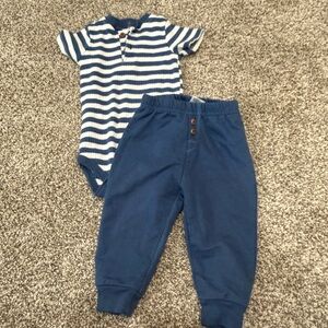 Striped Blue Baby Onesie and Pants Set